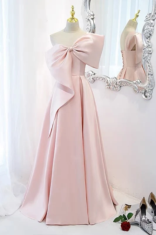 Robe de soirée rose longue et douce pour 16 ans avec gros nœud