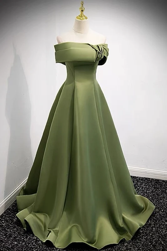Robe de bal formelle vert olive à épaules dénudées