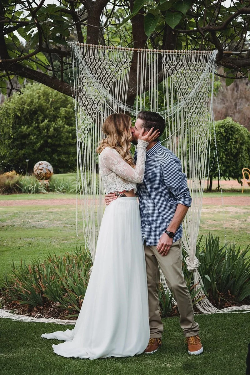 Abordable Boho Flowy Lace Manches Longues Deux Pièces Robe De Mariée Mariée Sépare