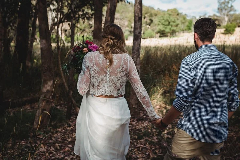 Abordable Boho Flowy Lace Manches Longues Deux Pièces Robe De Mariée Mariée Sépare
