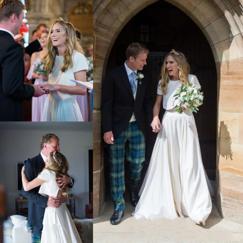 Robe de mariée élégante avec haut court et ample superposé sur le devant, séparations de mariée en ligne