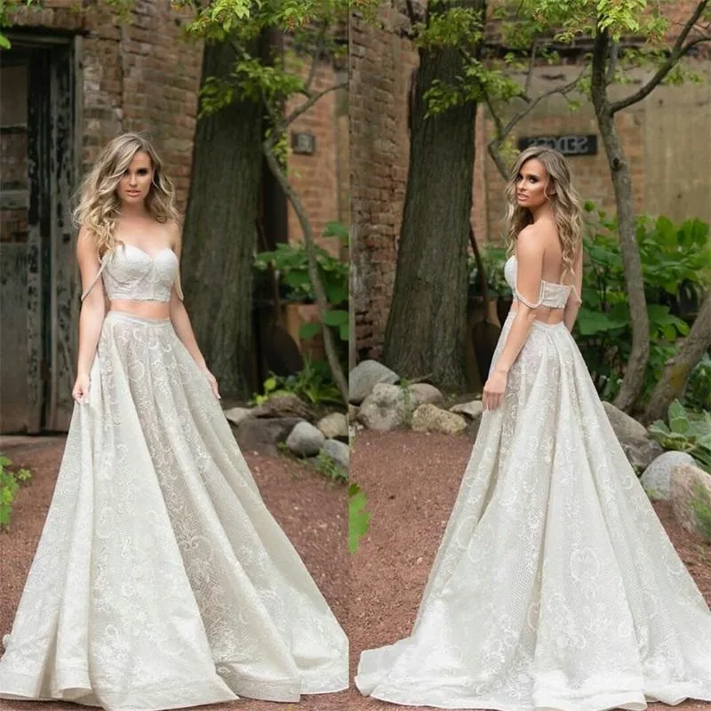 Robe de mariée haut court à bretelles spaghetti à la mode et moderne | Séparations de mariée en dentelle abordables A-line