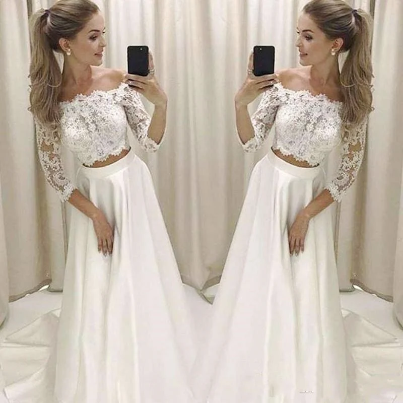 Robe de mariée moderne à épaules dénudées et manches longues