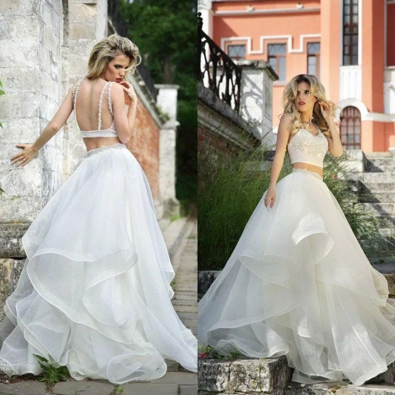 Robe de mariée sexy en deux pièces à volants, jupe et haut de mariage