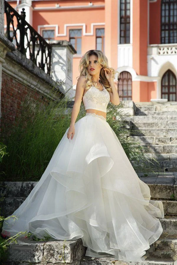 Robe de mariée sexy en deux pièces à volants, jupe et haut de mariage