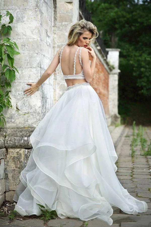 Robe de mariée sexy en deux pièces à volants, jupe et haut de mariage