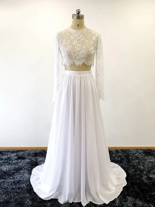 Haut court transparent à manches longues en dentelle pour mariée avec jupe en mousseline