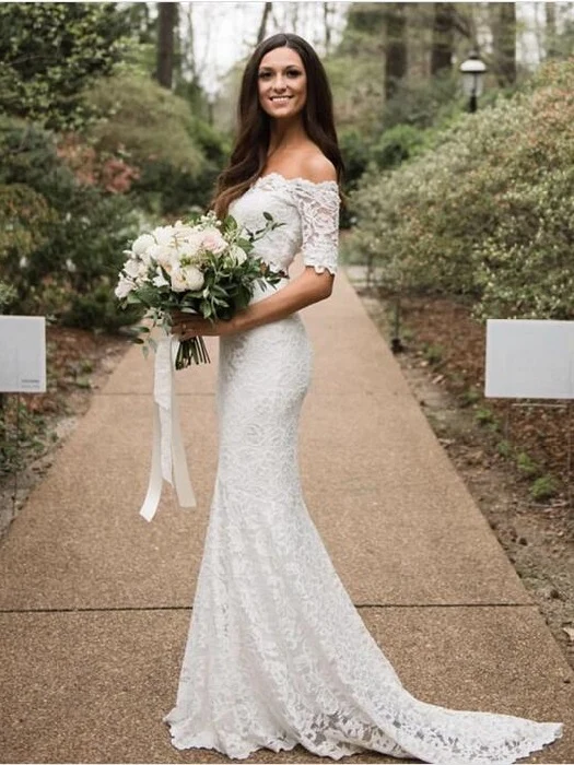 Robe de mariée sirène en dentelle, épaules dénudées, deux pièces, séparations de mariée abordables en ligne