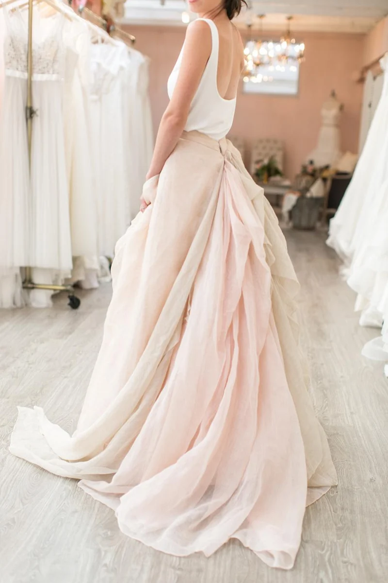 Moderne à la mode ample décontracté haut court deux pièces longue robe de mariée séparations de mariée