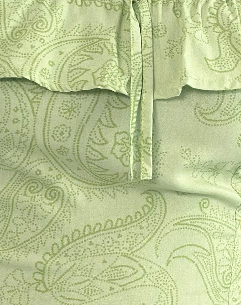 Yokai Bardot Top in Retro Paisley Lime