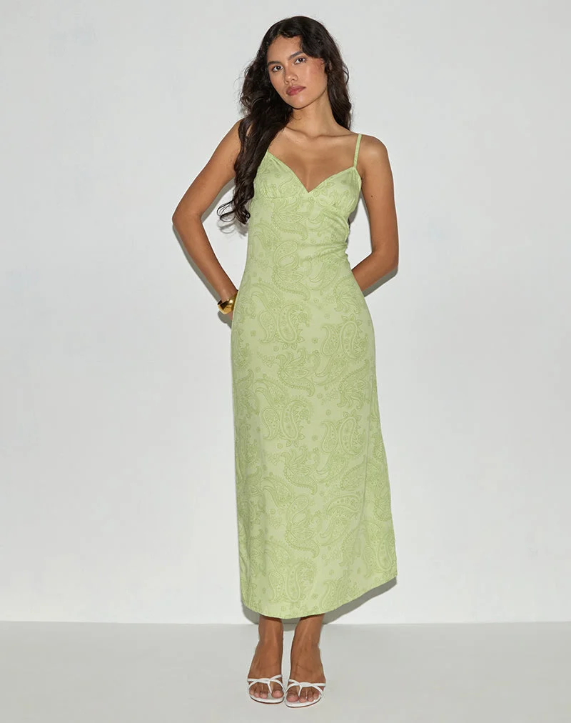Sastra Midi Dress in Retro Paisley Lime