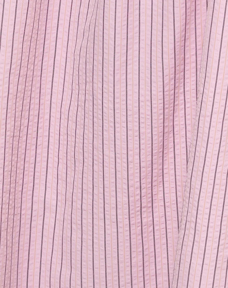 Sasori - Mini robe à smocks, rayures roses