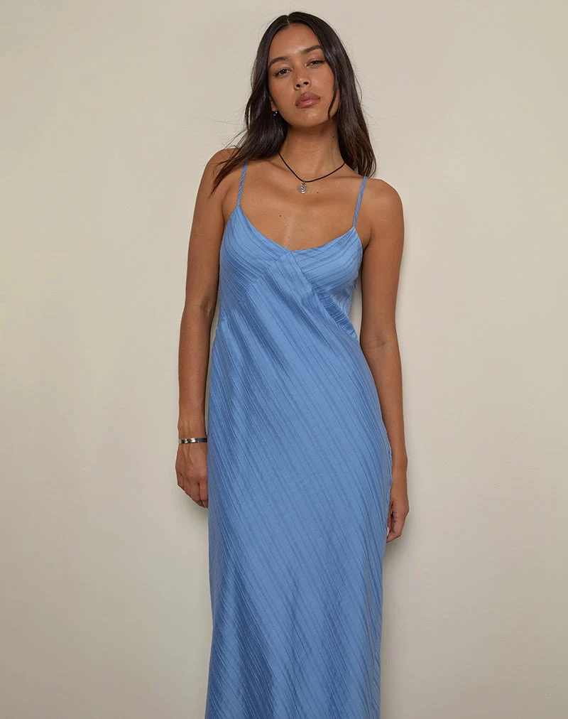 Elayna Midi Dress in Chiffon Stripe Blue