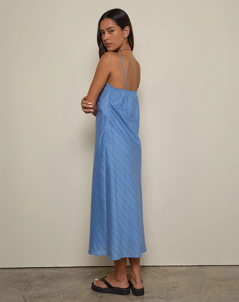 Elayna Midi Dress in Chiffon Stripe Blue