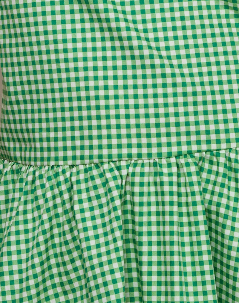 Munasa One Shoulder Mini Dress in Mini Gingham Green (Mini robe asymétrique en vichy vert)