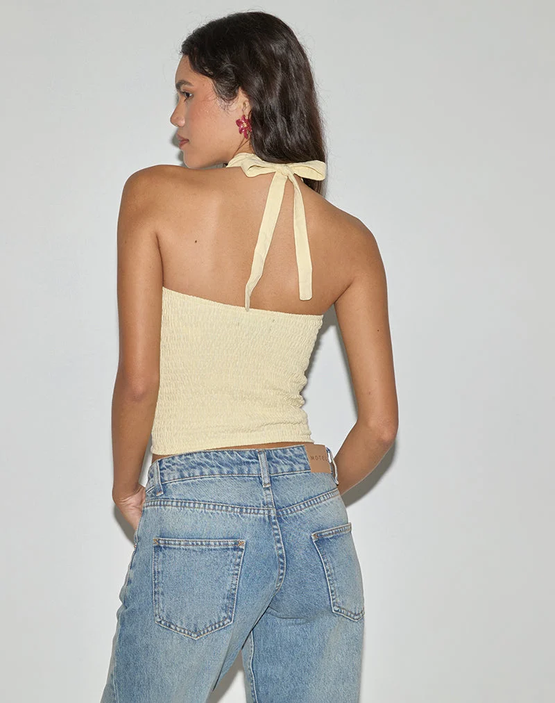 Lasy Linen Wrap Halterneck Top in Lemon