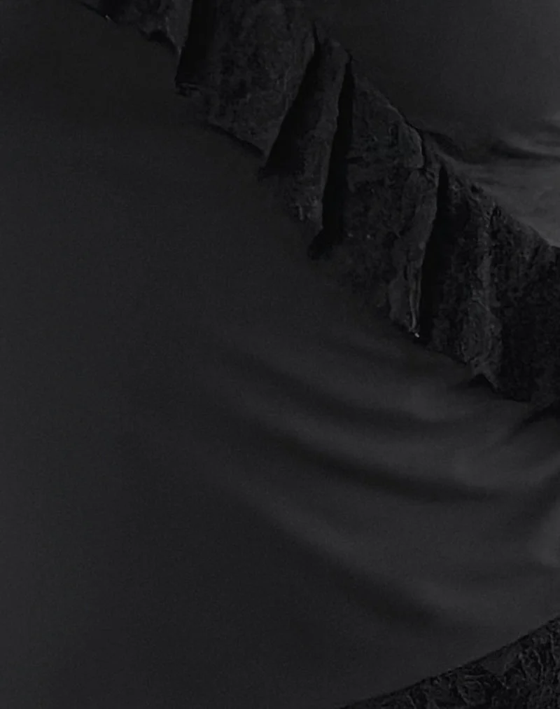 Milova Cami Top in Black with Lace Frill Trim