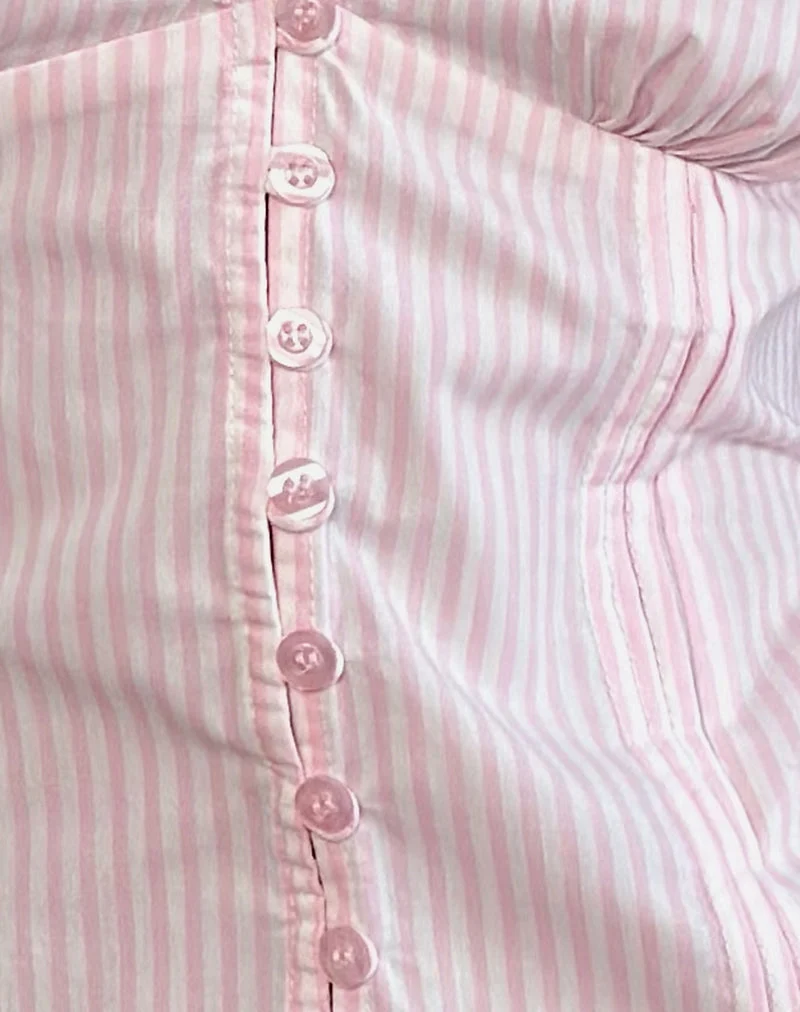 Top Inasha en rose bonbon à petites rayures verticales