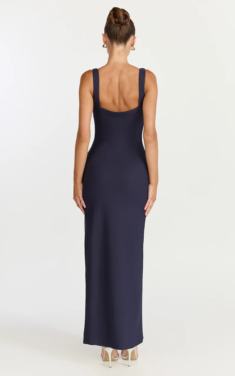 Thelma Maxi Dress - Square Neck Bodycon Dress in Navy