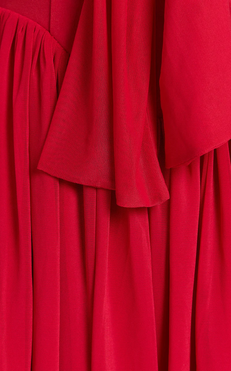 Bennett Mini Dress - Off Shoulder Long Sleeve V Waist Dress in Red