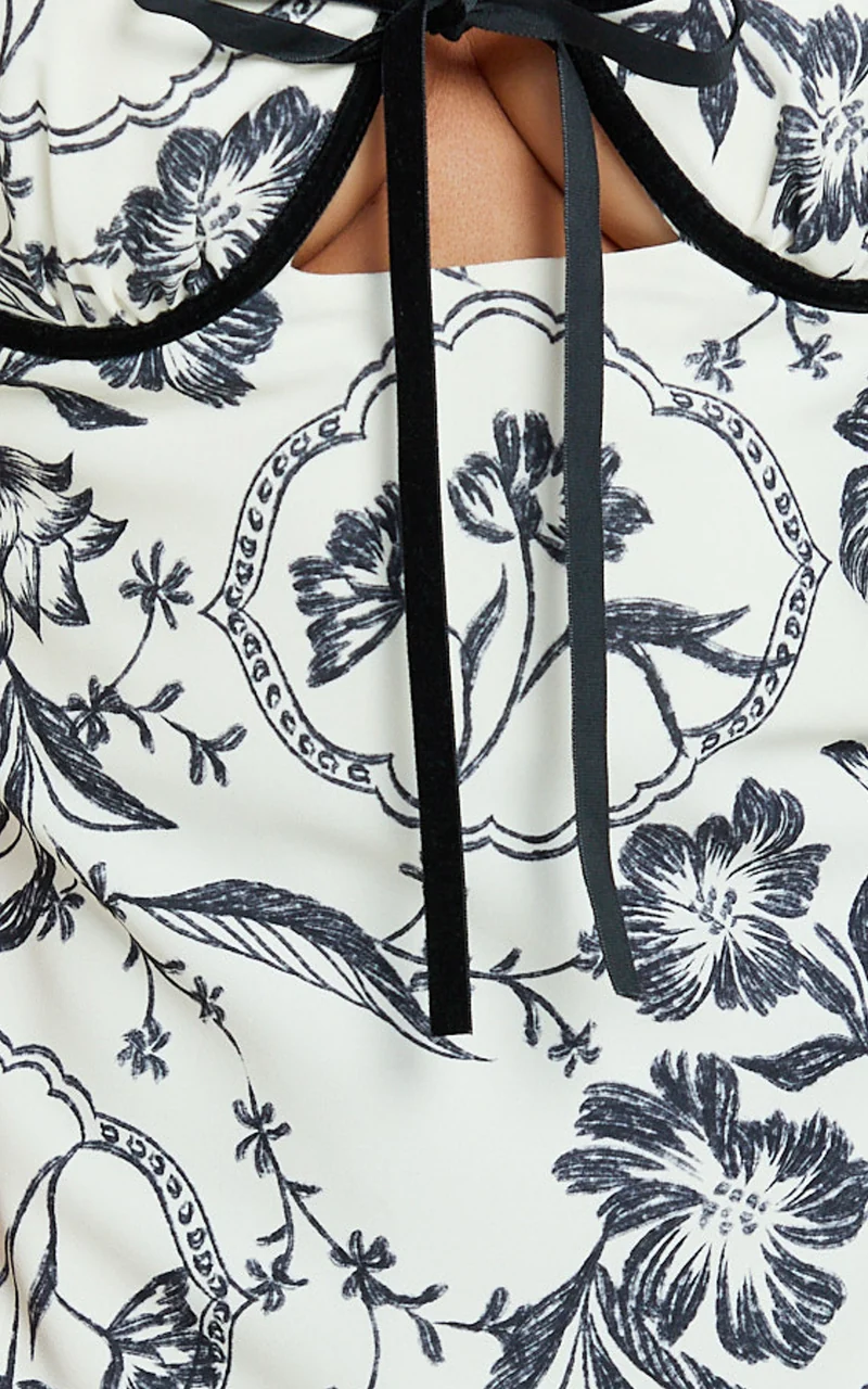 Helen Mini Dress - Strappy Balconette Tie Front Dress in Renaissance Floral Print