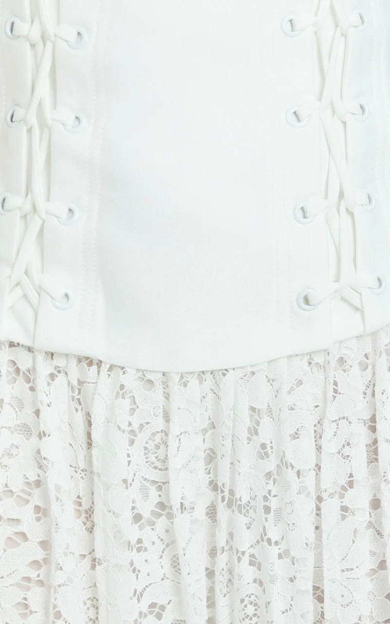 Emerie Mini Dress - Strapless Drop Waist Pleated Dress in Cream