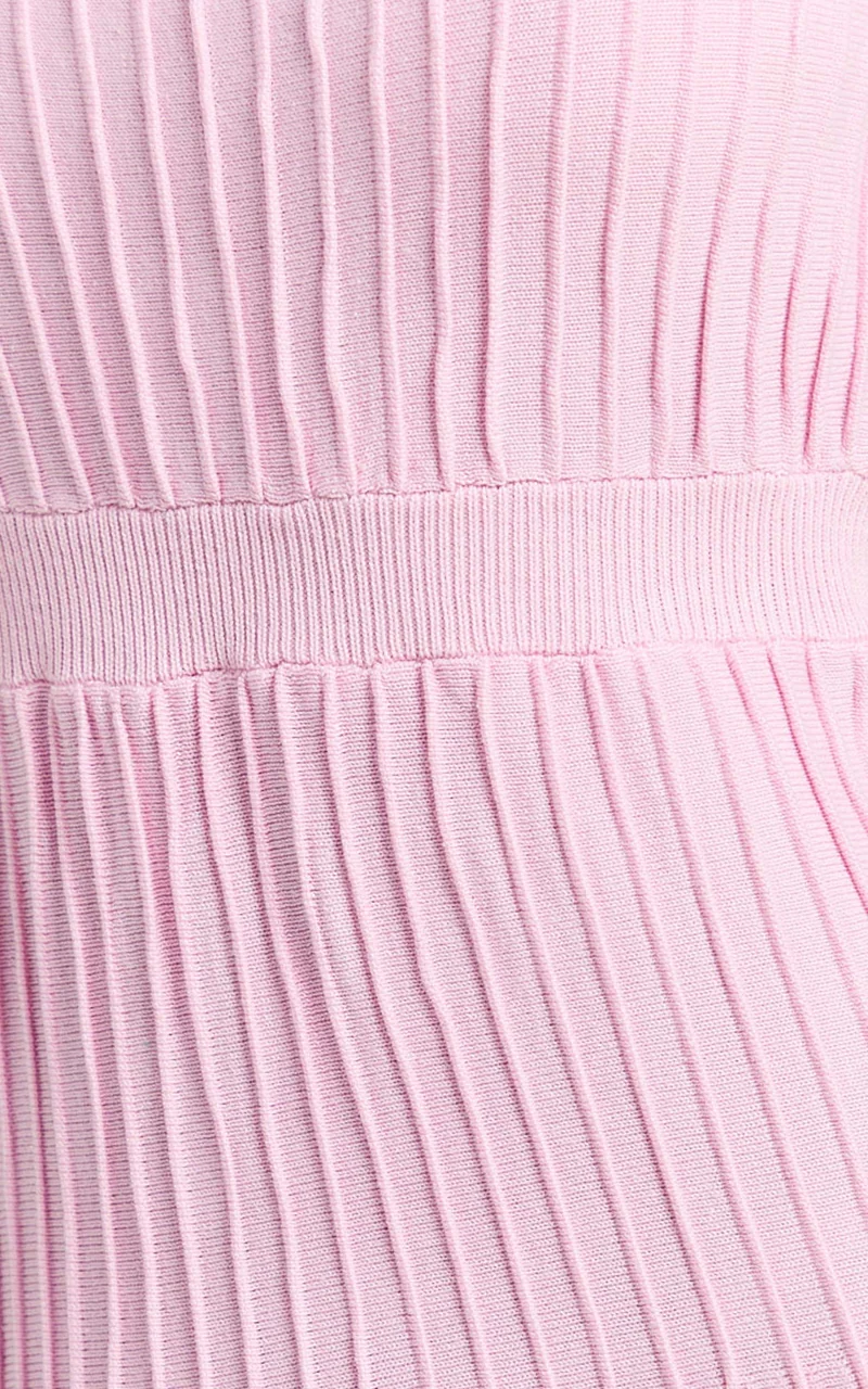 Donissa Midi Dress - Panelled Knit Dress in Pale Pink