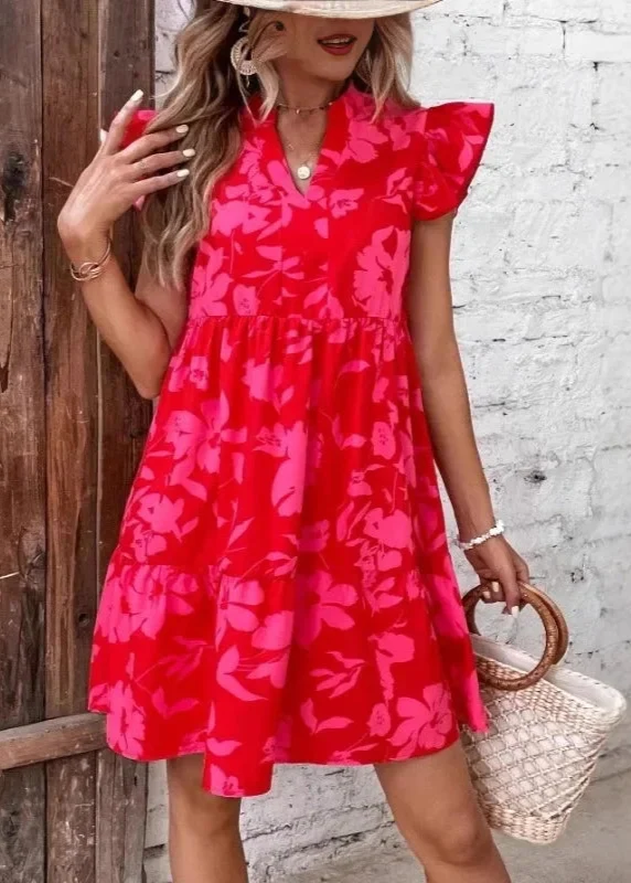 Robe a Volants Rouge Chic