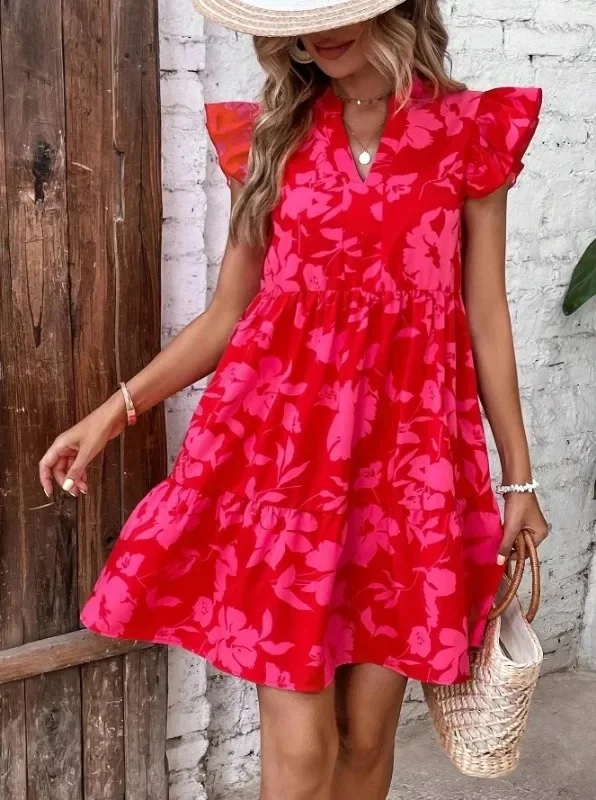Robe a Volants Rouge Chic