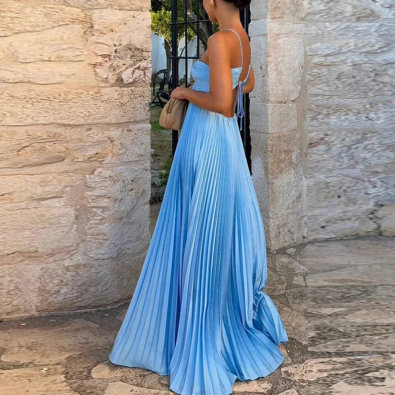 Robe Longue Plissée Bleu Turquoise