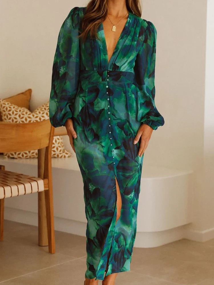 Robe Boheme Verte Manches Lanterne