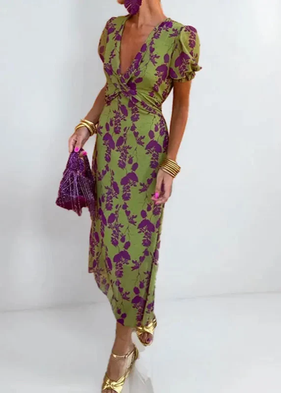 Robe Boho à Fleurs Verte et Violette