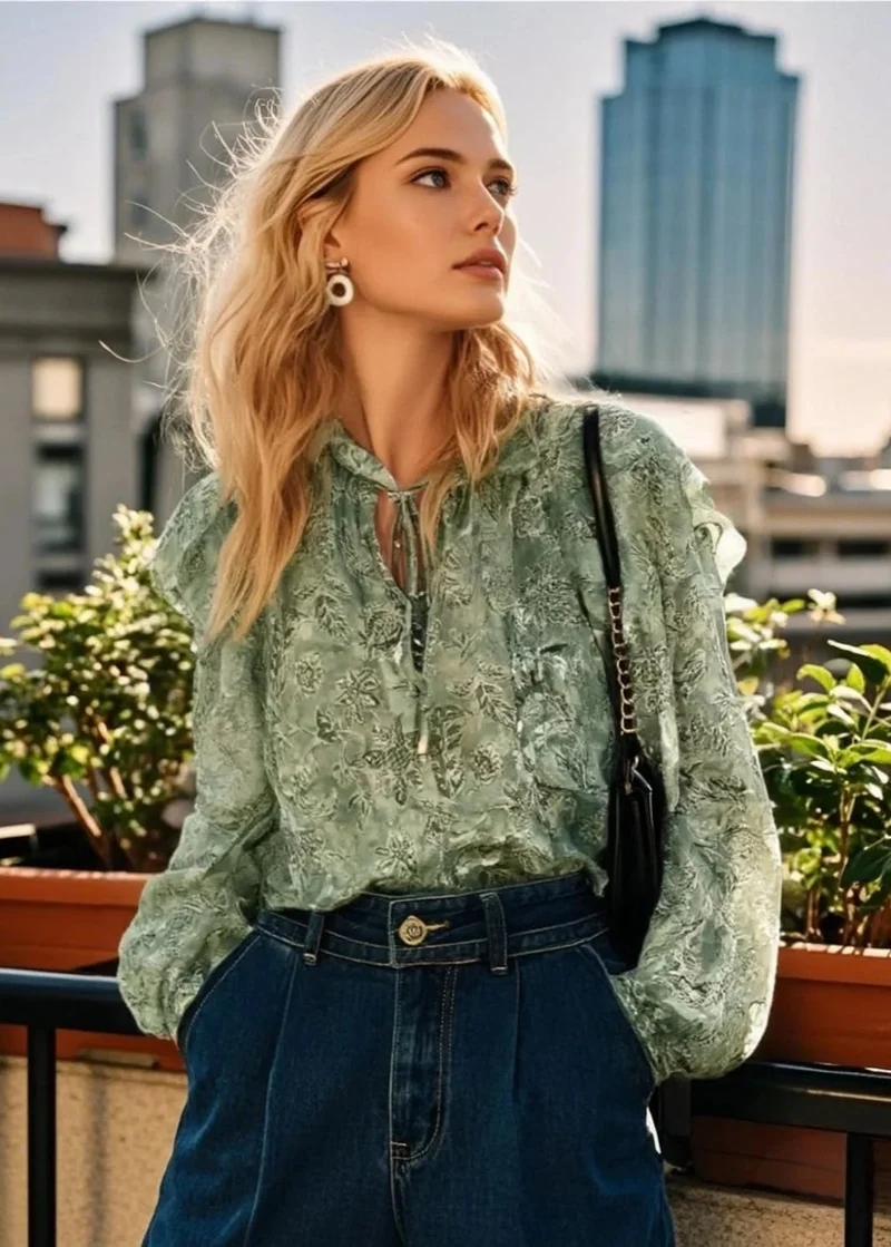 Blouse Verte en Mousseline