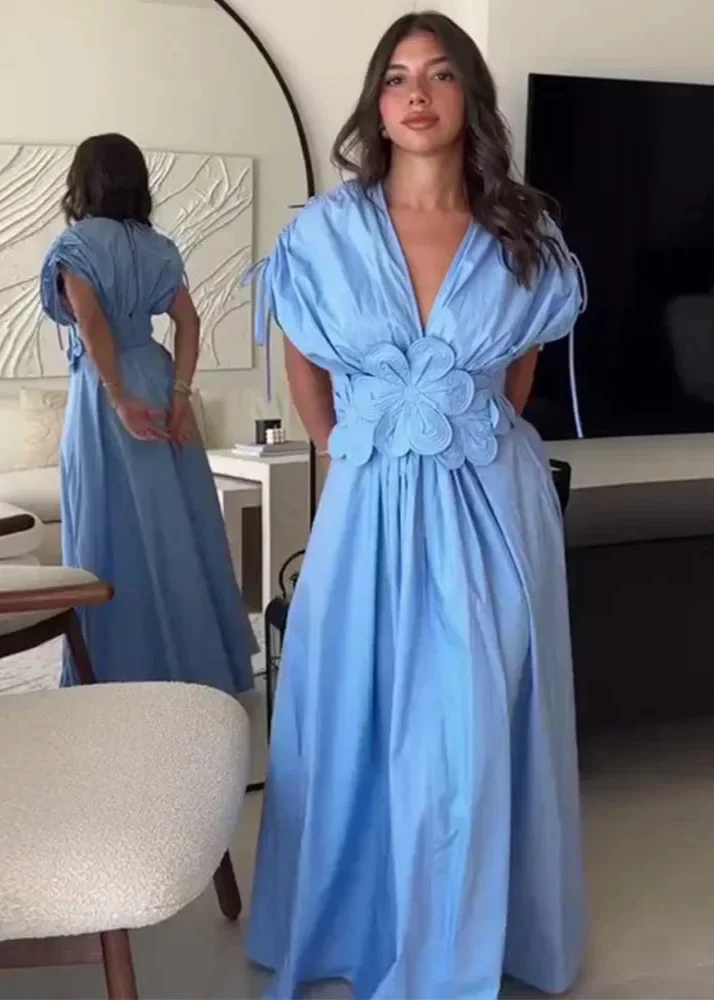 Robe Longue Bleue Élégante Été