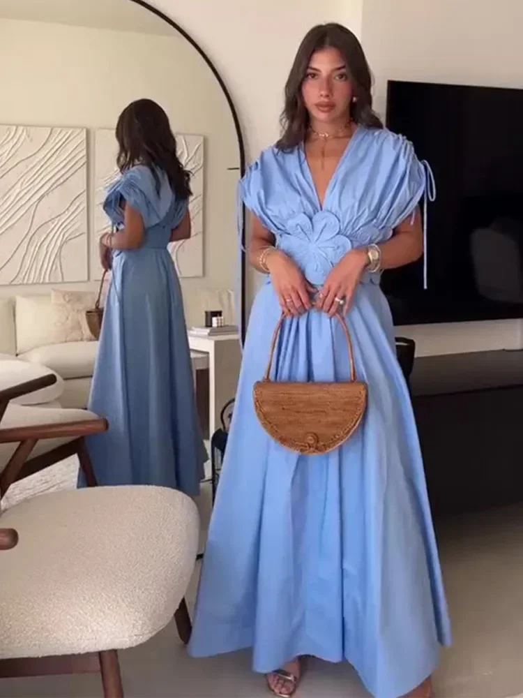 Robe Longue Bleue Élégante Été