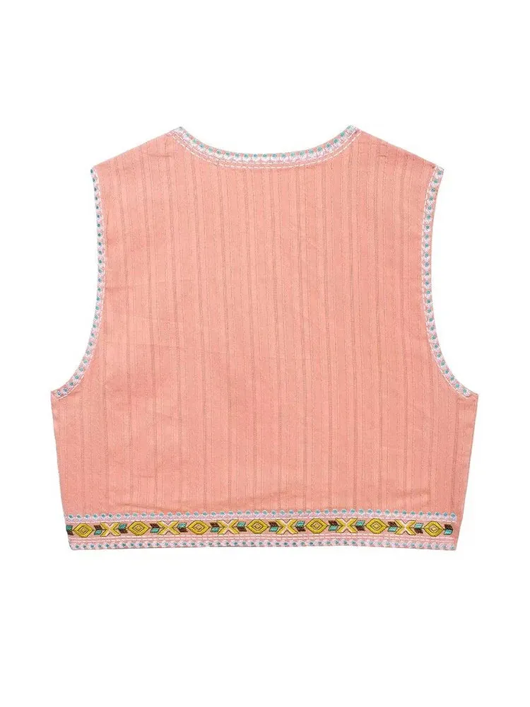 Veste Vintage Fleurie Sans Manches