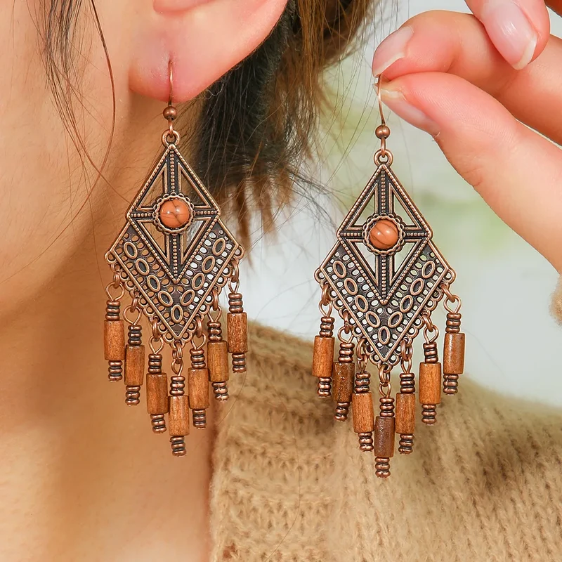 Boucles d'Oreilles en Bois Azteque