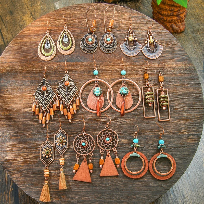 Boucles d'Oreilles en Bois Azteque