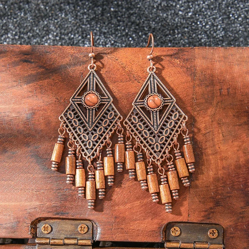 Boucles d'Oreilles en Bois Azteque