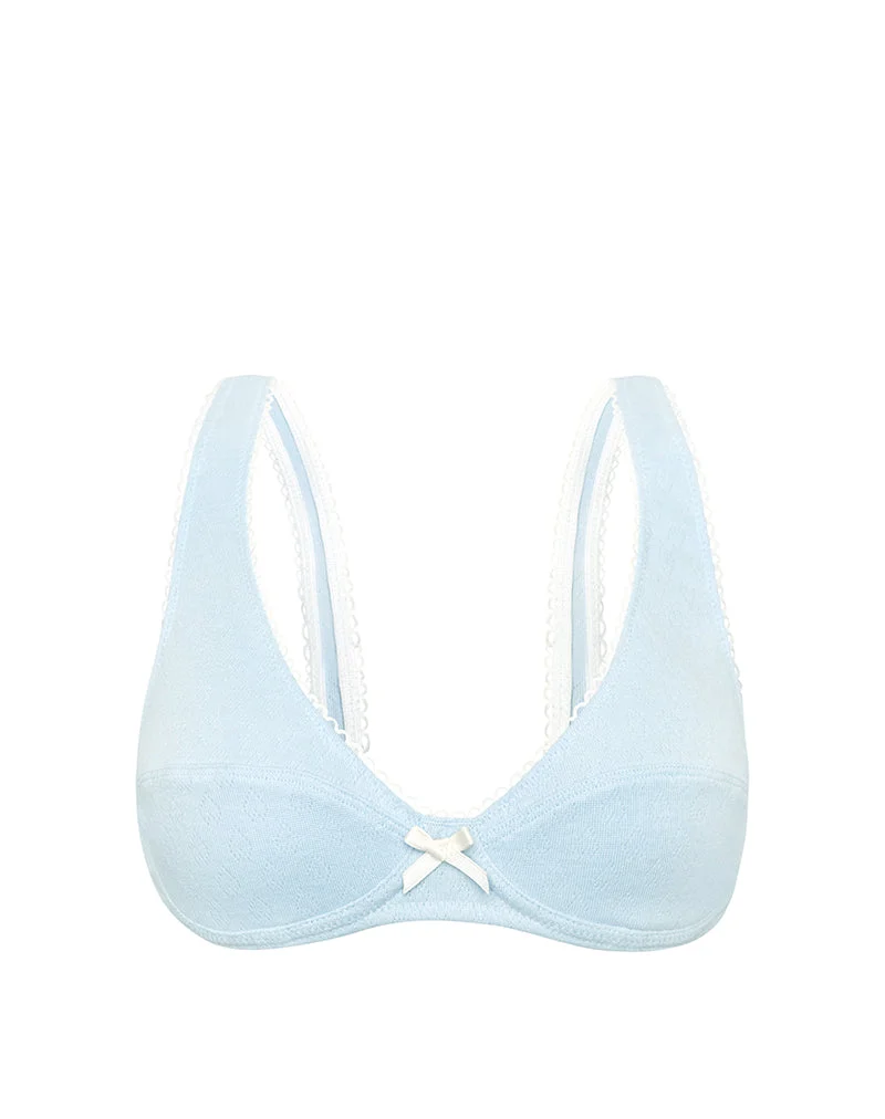 Soutien-gorge à armatures Halai, bleu Pointelle avec nœud