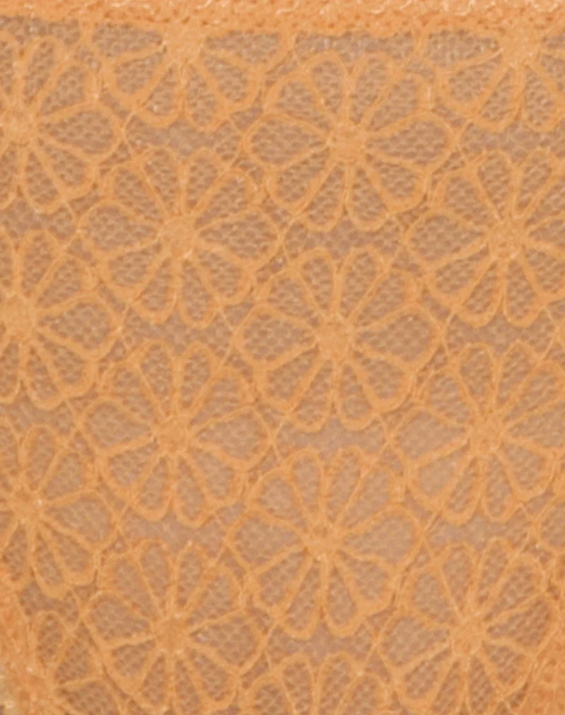 String Uras en dentelle florale tonale orange avec bordure
