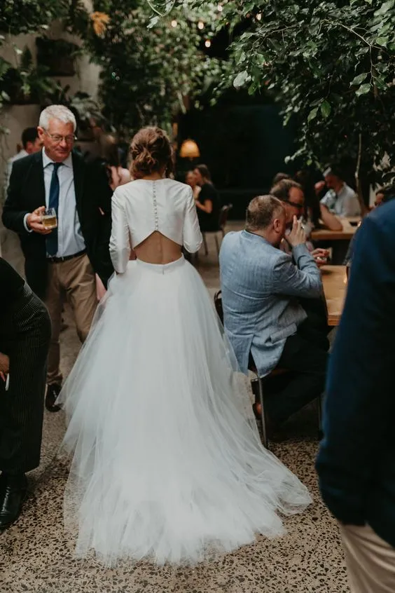 Robe de mariée deux pièces élégante à manches longues, séparations de mariée uniques et abordables