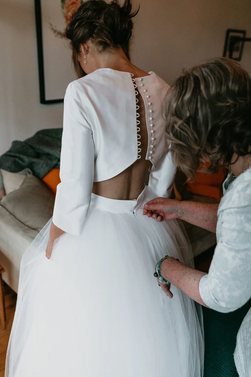 Robe de mariée deux pièces élégante à manches longues, séparations de mariée uniques et abordables