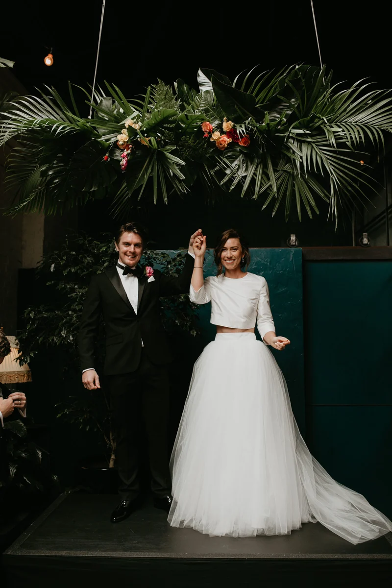 Robe de mariée deux pièces élégante à manches longues, séparations de mariée uniques et abordables