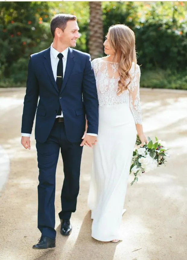 Robe de mariée deux pièces en mousseline de soie, haut court en dentelle style Boho fluide, jupe sirène