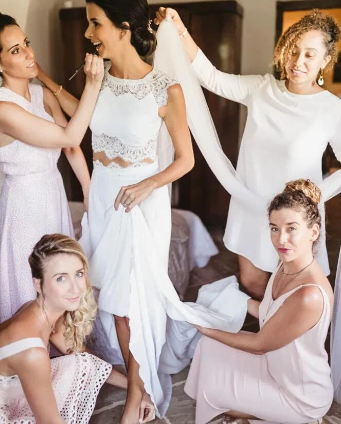 Charmante robe de mariée en dentelle de plage sirène sépare la robe de mariée longue en deux pièces 20082236