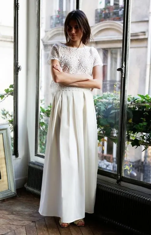 Abordable Flowy Summer Loose Lace Top Longueur de plancher en mousseline de soie Séparations de mariée