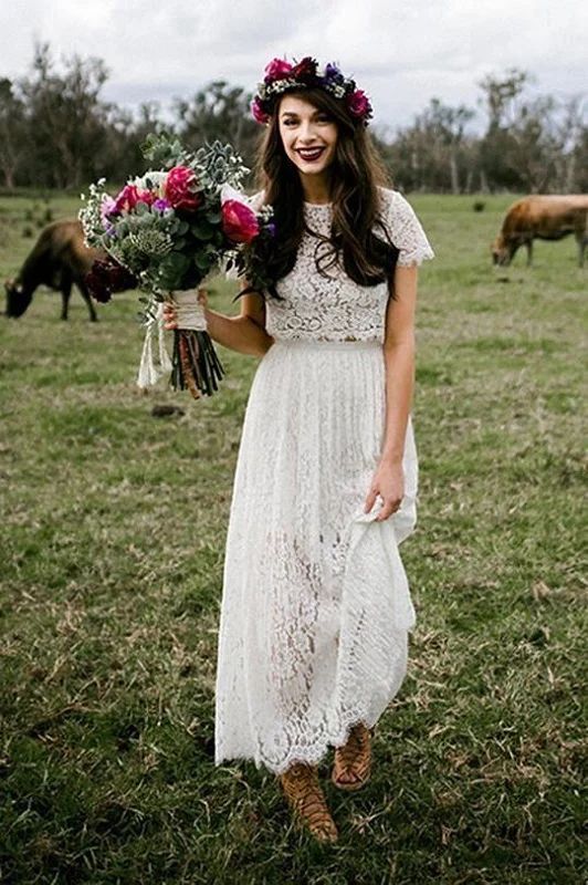 Robe de mariée deux pièces fluide en dentelle de style campagnard, séparations de mariée