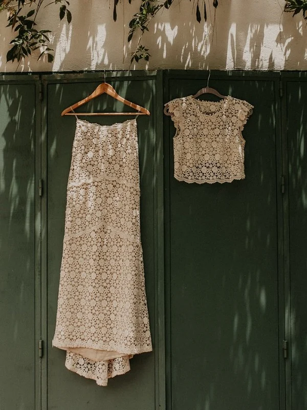 Robe de mariée en dentelle longue sirène décontractée en deux pièces | Crop Top Bridal Sépare