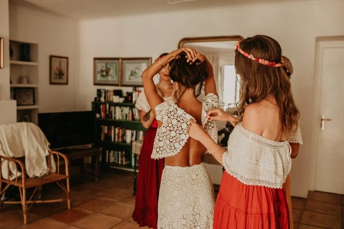 Robe de mariée en dentelle longue sirène décontractée en deux pièces | Crop Top Bridal Sépare